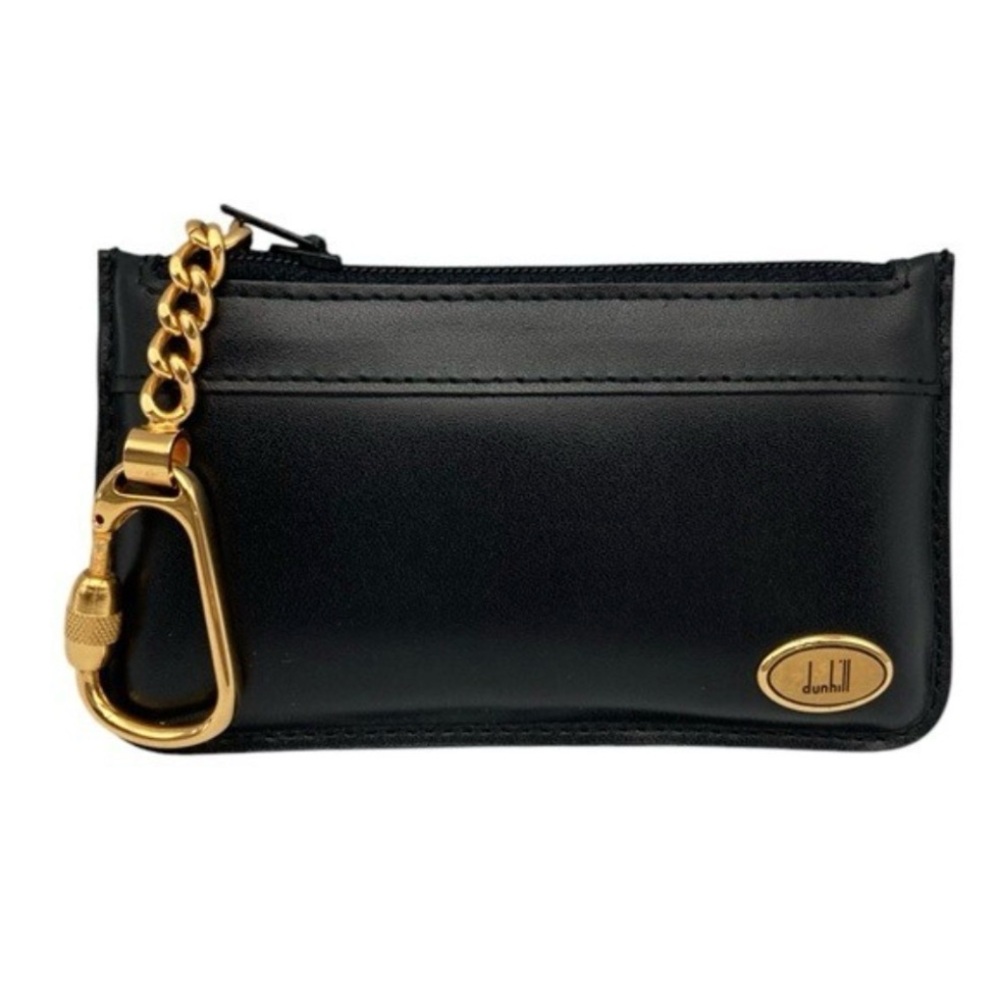 DunHill Black Leather Key Pouch with Gold Chain